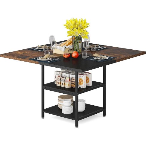 Tribesigns 47" Square Dining Table for 4 People, Kitchen Dinner Table with Storage Shelves for Dining Room, Living Room - image 1 of 4