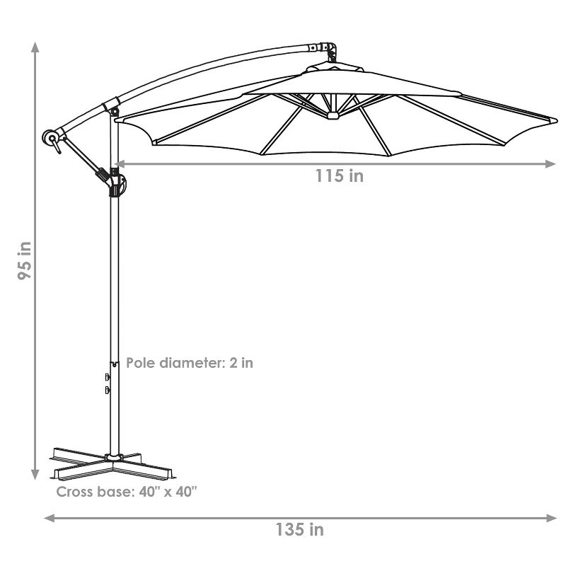 Sunnydaze Outdoor Steel Offset Cantilever Pool Patio Umbrella with Crank and Cross Base - 10', 6 of 17
