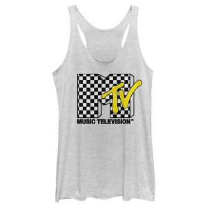 Women's MTV Checker Black and White Logo Racerback Tank Top - 1 of 3