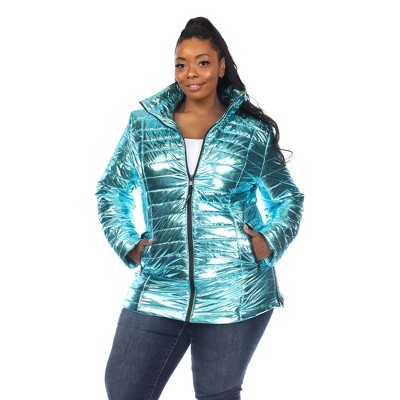 Plus Size Metallic Puffer Coat - White Mark