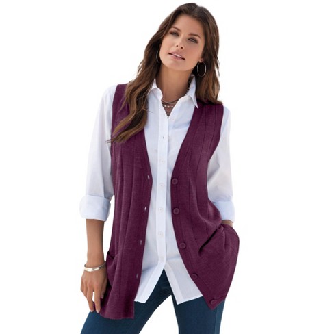Roaman's Women's Plus Size Fine Gauge Drop Needle Sweater Vest - 4x, Purple  : Target