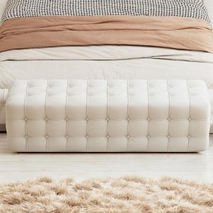 Alilang 46.30 inches Modern Tufted Upholstered Bench with Button Detailing and Sleek Design-White - 1 of 4
