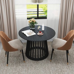 Round Coffee Table Conversation Table Dining Table Cocktail Table Center Table for Bedroom Living Room Balcony, Grille Molding, Black/Oak-ModernLuxe - 1 of 4