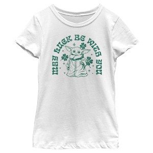Girl's Star Wars: The Mandalorian St. Patrick's Day Grogu May Luck be with You Retro T-Shirt - 1 of 4