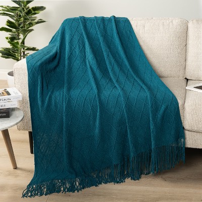 Teal Blue Knitted Fleece Reversible Throw Blanket