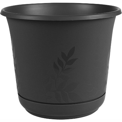 Bloem Fresia Indoor/Outdoor Flower Planter with Saucer, Black, 6in