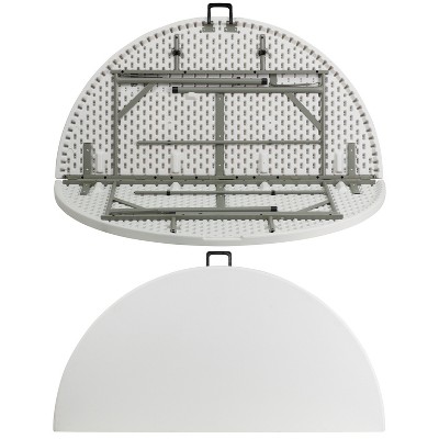 Granite White 60'' Round Bi-Fold Table with Metal Frame and Handle