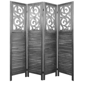 MAYEERTY Freestanding Room Dividers, 6FT Carved Wood Folding Privacy Screens, Rustic Brown - 1 of 4