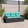 vidaXL 3 Piece Patio Sofa Set with Cushions Black Poly Rattan - 2 of 4