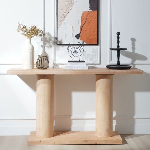 HDZNVF 59in Modern Minimalist Wooden Natural Console Table with Column Pedestal Design - 1 of 4