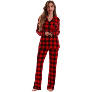 #FollowMe Womens Button-Down Pajama Pant Set with Notch Collar  Elegant & Comfortable Sleepwear - 1 of 4
