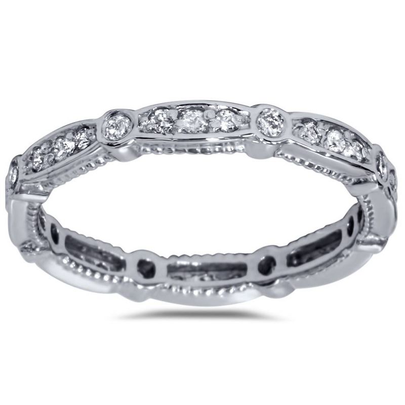 Pompeii3 3/8ct Diamond Eernity Vintage Wedding Stackable Ring 14K White Gold, 1 of 5