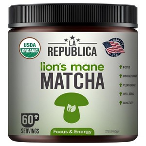 La Republica Lion's Mane Matcha Powder, USDA Organic Japanese Green Tea & Lion's Mane Mushroom Extract, Supports Mental Clarity - 60 Servings - 1 of 4