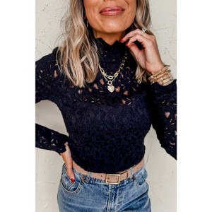 I AM A FASHION JUNKY White Lace Flower See Through Slim Fit Long Sleeve Top - 1 of 4