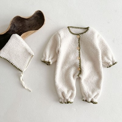MyKids-USA Baby Solid Color Vintage Style Fleece Jumpsuits