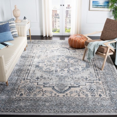 Light Blue and Ivory Medallion 8' x 10' Synthetic Area Rug