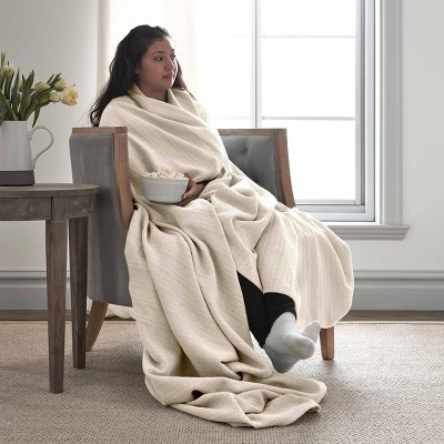 Full Off-White Cotton Fleece Reversible Blanket