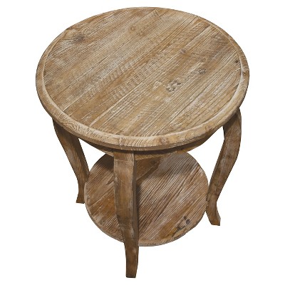Rustic Reclaimed Wood Round End Table in Driftwood Brown