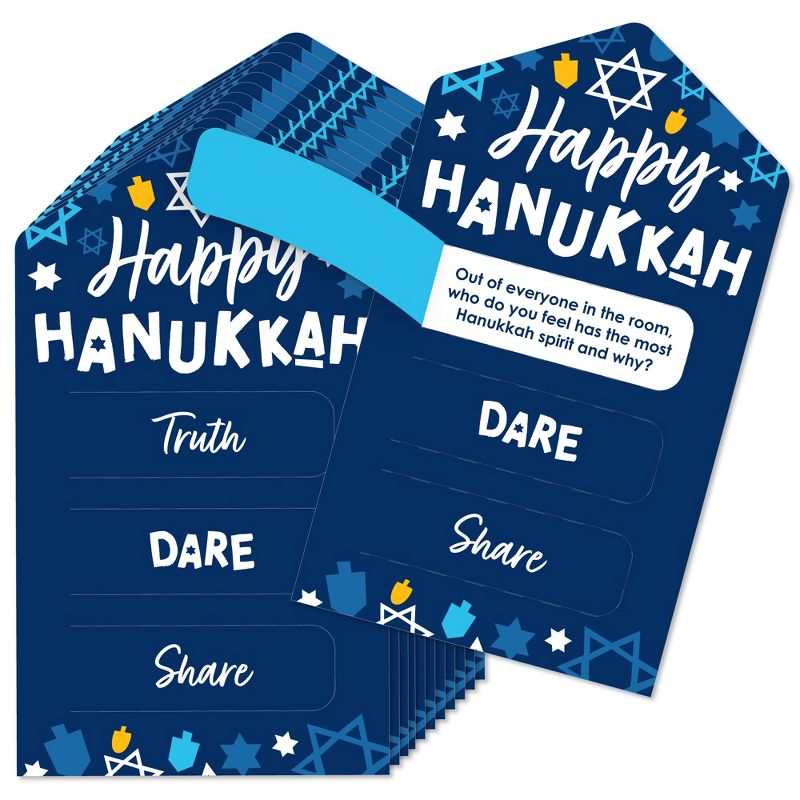 Big Dot of Happiness Hanukkah Menorah - Chanukah Holiday Party Game Pickle Cards - Truth, Dare, Share Pull Tabs - Set of 12, 1 of 6