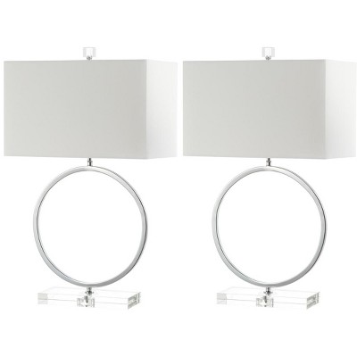 Phoenix 26" Chrome and White Cotton Table Lamp Set