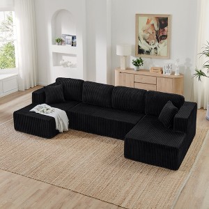132.48" Modern Minimalist Corduroy U-Shape Modular Sectional Sofa, No Assembly Needed - 1 of 4