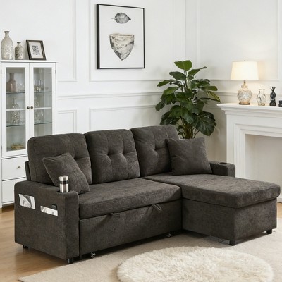 82" L Shaped Sectional Sleeper Sofa, Convertible Sofa Bed with Pull Out Couch| Storage Chaise| USB Charging for Living Room - Thumbnail 5