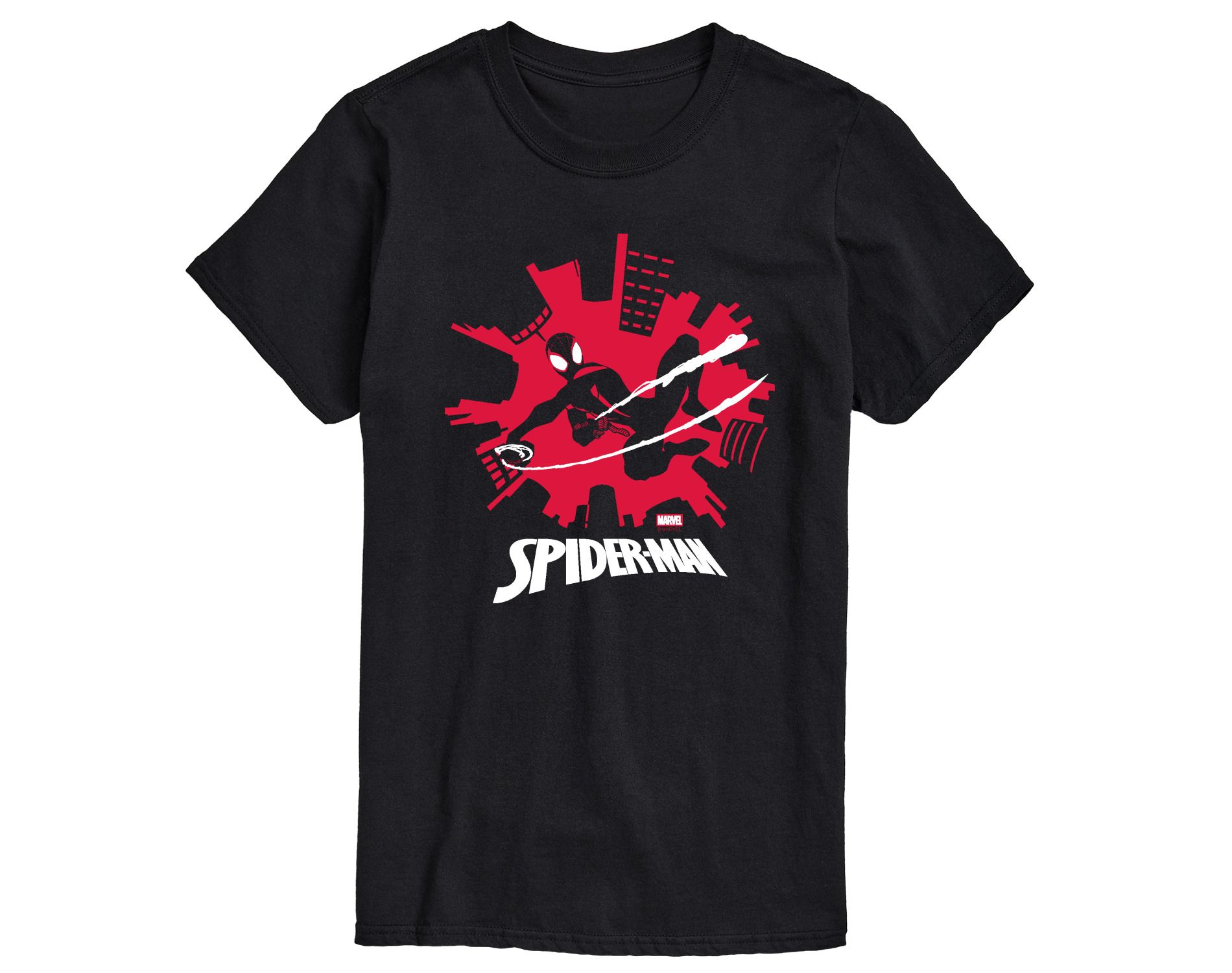 Men's Marvel Spider-Man Miles Skyline Short Sleeve Graphic T-Shirt - Black - 2X Big and Tall