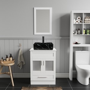 24 in. W x 19 in. D x 33 in. H Single Sink Bath Vanity in White with White Solid Surface Vanity Top and Mirror - 1 of 4