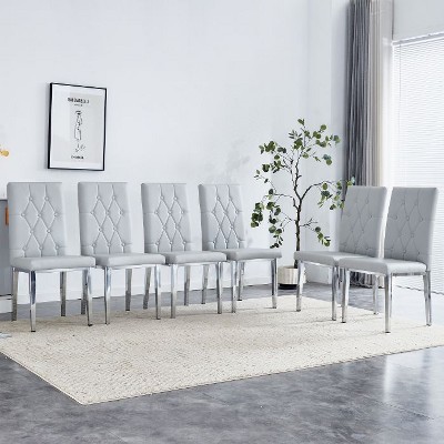 CAVINAS Set of 4 Modern Black PU Dining Chairs with Grid Quilting and Silver Metal Legs, Armless Dining Chairs for Kitchen, Dining Room