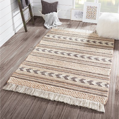 Handmade Gray and Beige Wool Geometric 5' x 7' Rug