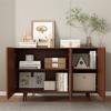 Homy Casa Mid Century 3 Door Rattan Accent Storage Cabinet with Adjustable Shelves for Living Room or Entryway, Walnut - 4 of 4
