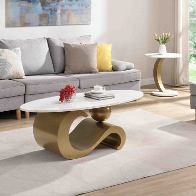 Modern Nesting Coffee Table Set of 2, End Table with Unique Design, Oval and Round Table Set-Cuddlewood