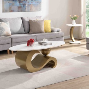 Modern Nesting Coffee Table Set of 2, End Table with Unique Design, Oval and Round Table Set-Cuddlewood - 1 of 4