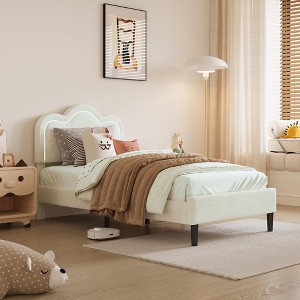 GustoWave Twin Velvet Princess Platform Bed, with Smart LED and Drawer - 1 of 4
