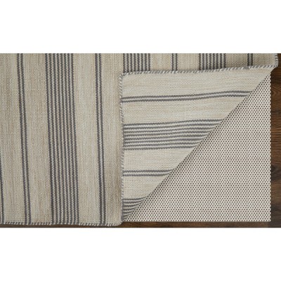 Gray and Ivory Striped Synthetic Indoor/Outdoor Area Rug