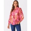 Allegra K Women's Floral Print Button Up Puff Long Sleeve Fashion Casual Blouse - 2 of 4
