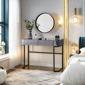 39"W Mirrored Makeup Vanity Desk Vanity Table Dressing Table Versatile Desk with 2 Drawers and Stainless Steel Base, Silver/Gray-ModernLuxe - 1 of 4