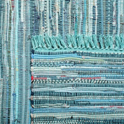 Turquoise Multi Stripe Handmade Cotton Square Rug 4' x 6'