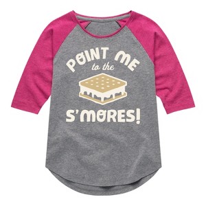 Girls' - Instant Message - Point Me To The Smores Shirt Tail Raglan Graphic T-shirt - 1 of 4