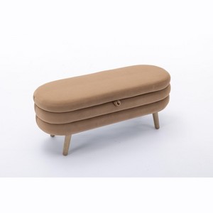 VYNXARIA-Velvet Coffee Fabric Storage Bench with Wood Legs For Living Room Bedroom Indoor - 1 of 4