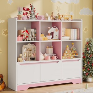 Bookshelf and Toy Organizer, Kids Book Shelf for Kid Rooms with Door, Cubes Storage Organizer,Wood Children Bookcase - 1 of 4