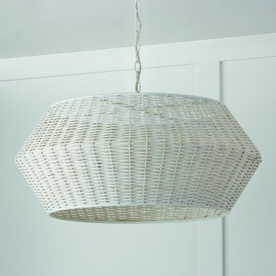 Chalk White Woven Rattan 6-Light Drum Pendant