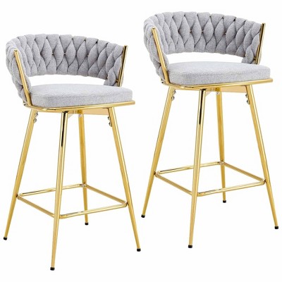 QingMoon Swivel Bar Stools Set of 2, Linen Upholstered Barstools, Modern Counter Height Chairs with Adjustable Non-Slip Foot Mat for Kitchen Island