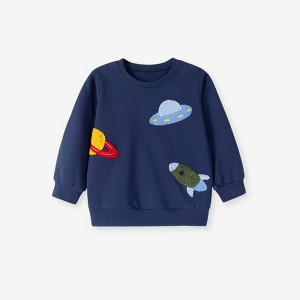 MyKids-Usa Autumn Arrival Kids Boys Rocket and Planet Cartoon Pattern Crew Neck Long Sleeves Top Sweatshirt - 1 of 4