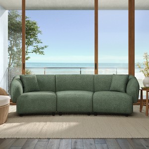 98.5'' Boucle Curved 3-Seater Sofa with Plush Cushions and Sturdy Wooden Frame - 1 of 4