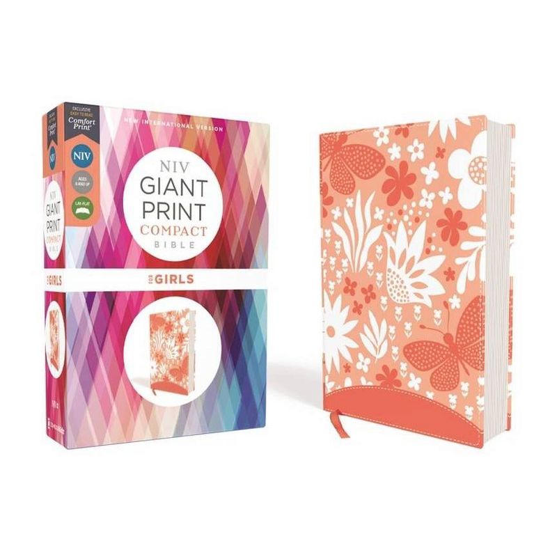 Niv, Giant Print Compact Bible for Girls, Leathersoft, Coral, Red Letter Edition, Comfort Print - Large Print by  Zondervan (Leather Bound), 1 of 2
