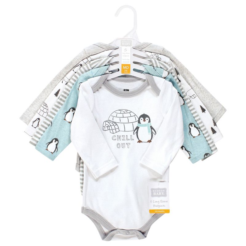 Hudson Baby Unisex Baby Cotton Long-Sleeve Bodysuits, Chill Out Penguin, 2 of 8