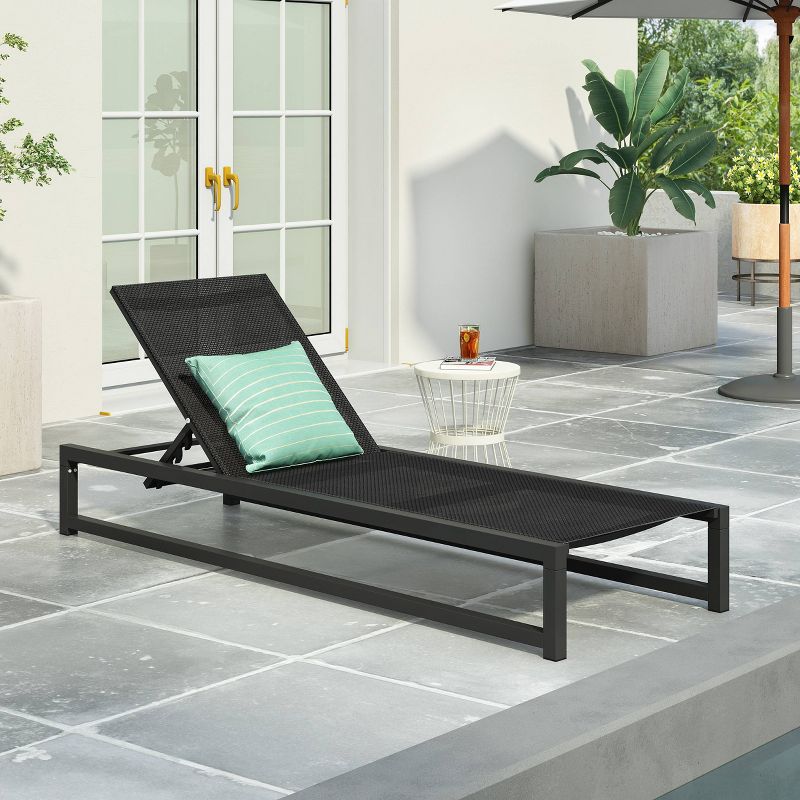 Modesta Patio Aluminum Chaise Lounge with Mesh Seating - Black - Christopher Knight Home, 3 of 9