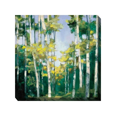 Cottage Garden West of The Wind Creek Birches Green, Yellow, White 24 x 24 Inch Waterproof Gallery Wrapped Canvas, Outdoor Garden, Yard, Patio All
