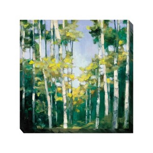 Cottage Garden West of The Wind Creek Birches Green, Yellow, White 24 x 24 Inch Waterproof Gallery Wrapped Canvas, Outdoor Garden, Yard, Patio All - 1 of 2
